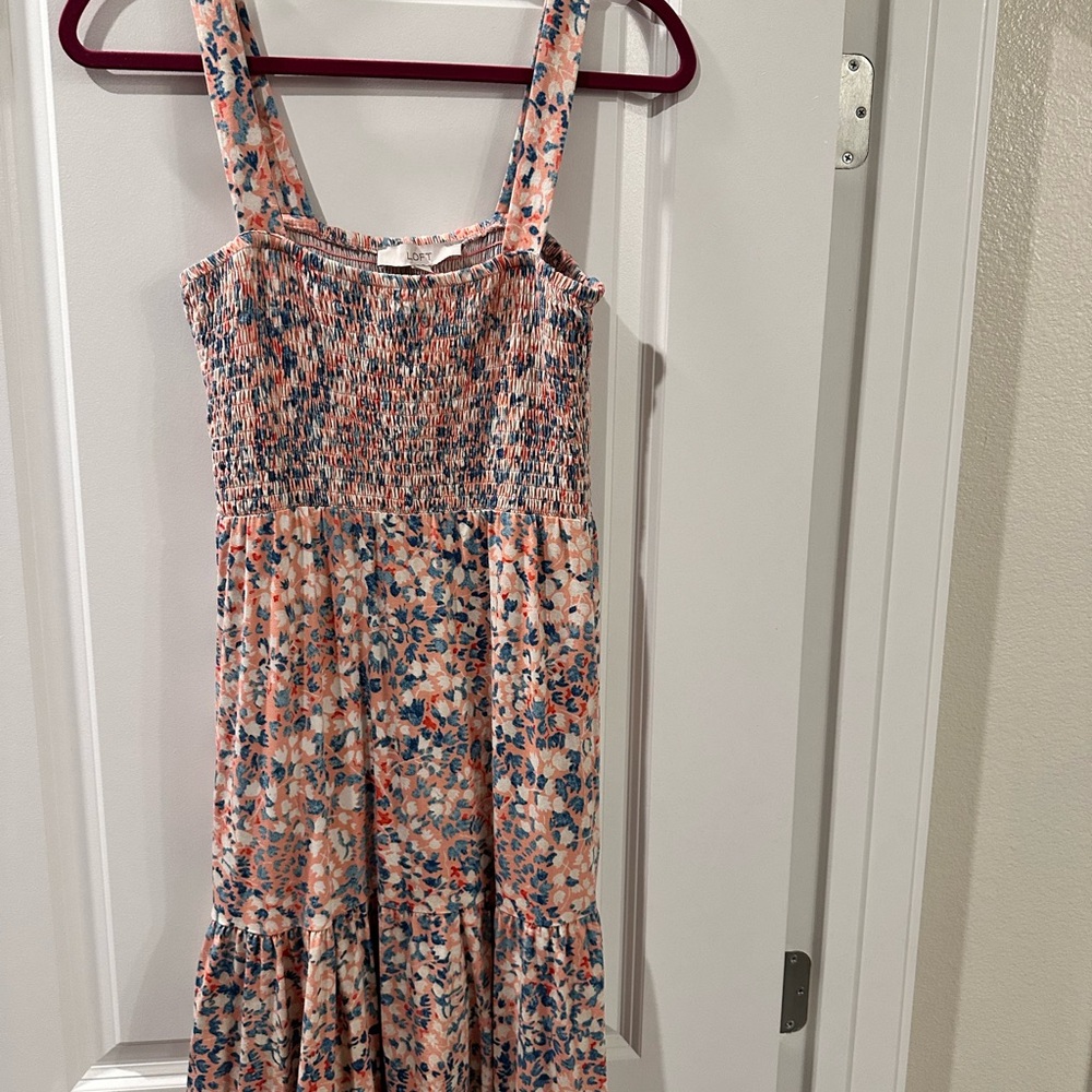 LOFT Floral Smocked Dress - Pink and Blue